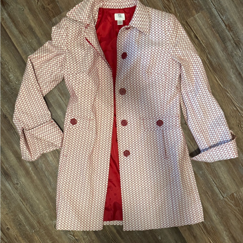 Apt. 9 Red and White Patterned Trench Coat